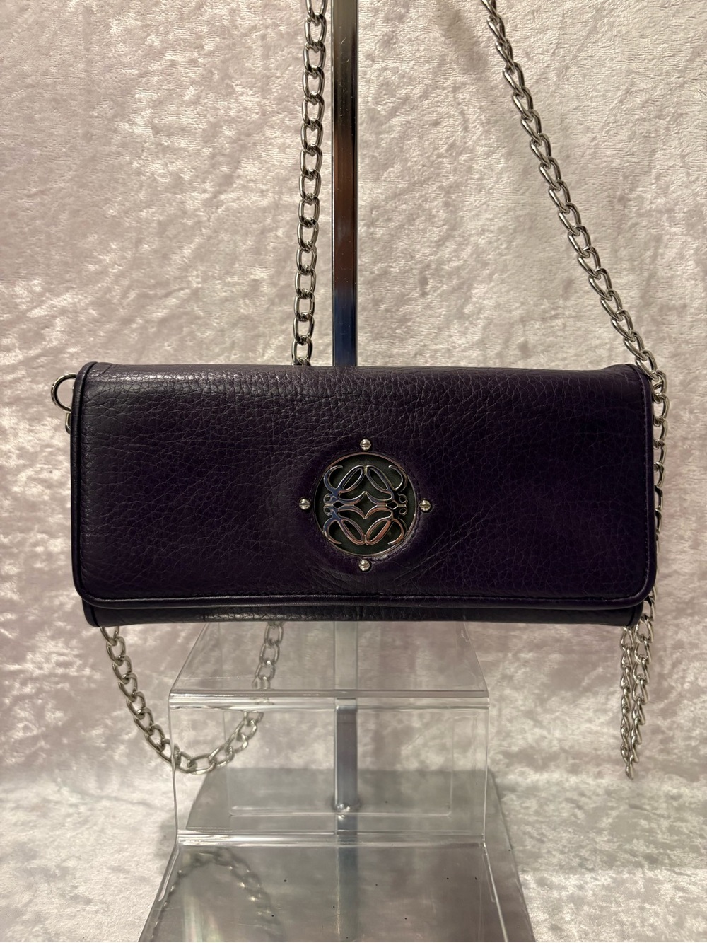 Loewe Anagram Medallion Continental Flap Wallet Purple Grey COA